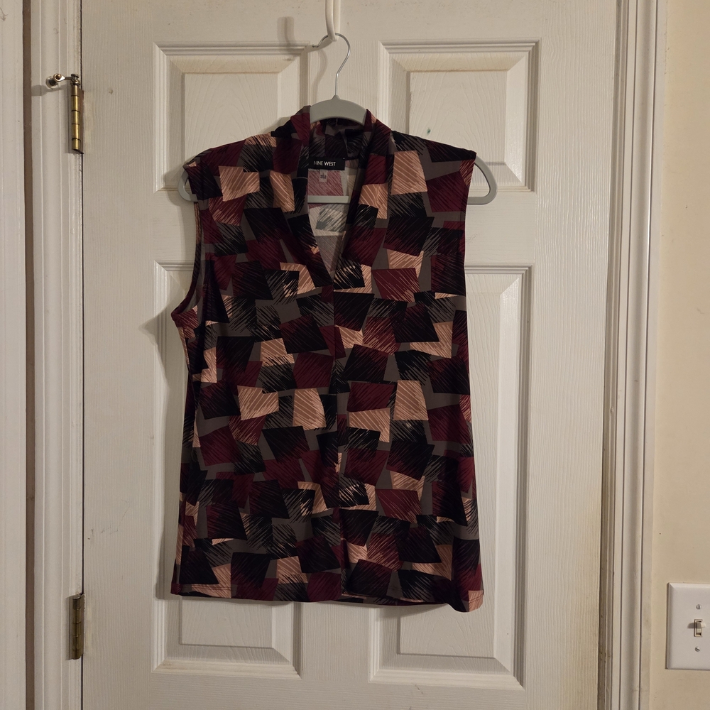 Kasper Geometric Patterned Sleeveless Top Size L